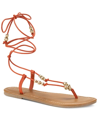 Sun + Stone Women's Ramseyy Beaded Lace Up Flat Sandals