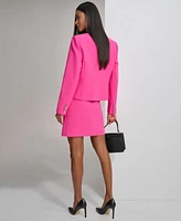Karl Lagerfeld Womens Cropped Single Button Blazer City Print Tie Neck Top Seamed Back Zip Mini Skirt