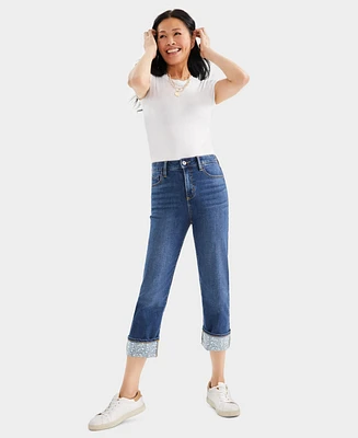 Style & Co Women's High-Rise Embroidered Cuffed Jeans, Created for Macy's