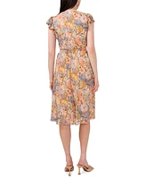Msk Petite Printed Flutter-Sleeve V-Neck Dress