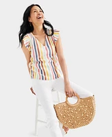 Style & Co Petite Striped Gauze Flutter Sleeve Top, Created for Macy's