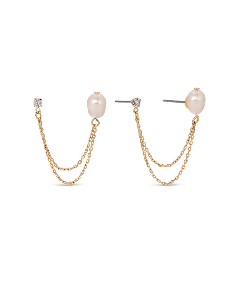 Ettika Double Post Freshwater Pearl Crystal Earrings