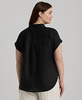 Lauren Ralph Plus Linen Dolman Sleeve Top