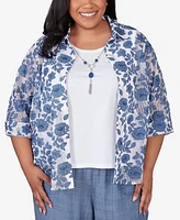 Alfred Dunner Plus Size Bayou Mesh Two in One Top with Necklace