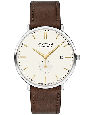 Movado Men's Silhouette Swiss Quartz Chocolate Brown Leather Watch 40mm