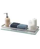 Floating Wall Mount Tempered Glass Bathroom Shelf with Brushed Chrome Rail