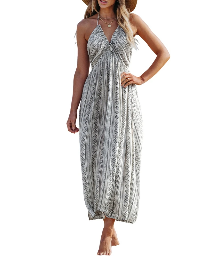 Cupshe Women's Halter Ruched Maxi Beach Dress