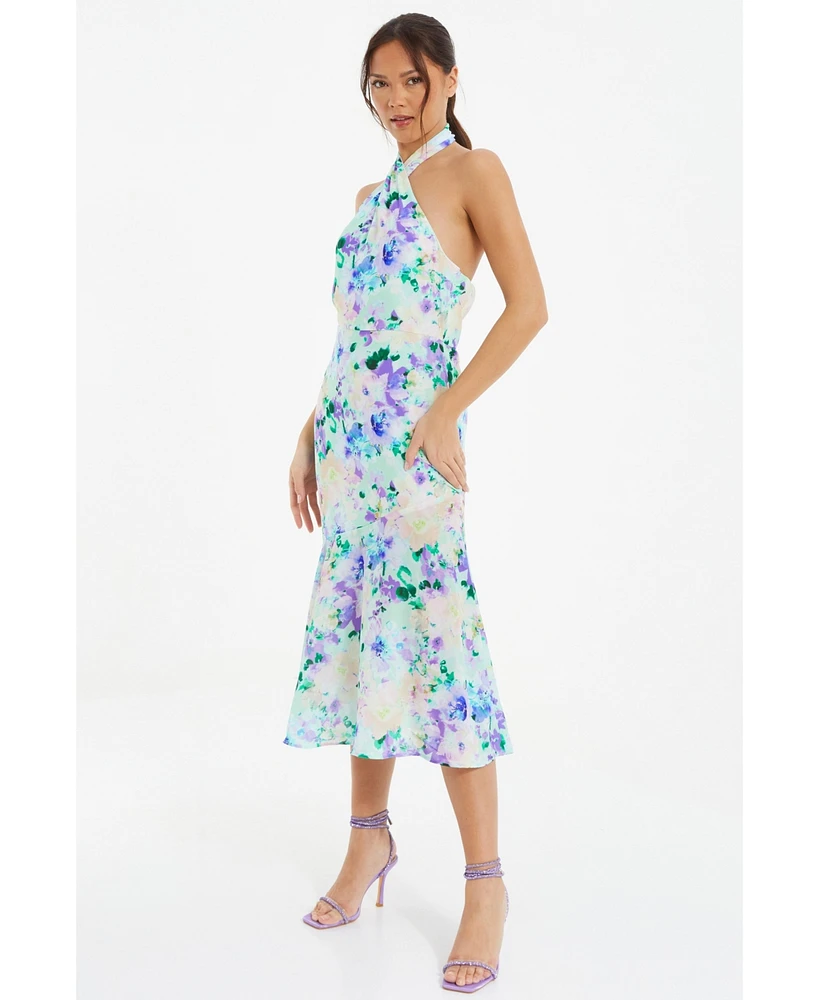 Quiz Women's Floral Crepe Halter Neck Midi Dress