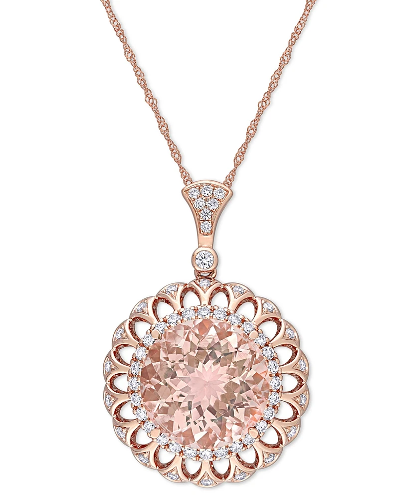 Morganite (9 ct. t.w.) & Diamond (3/4 ct. t.w.) Flower Medallion 17" Pendant Necklace in 14k Rose Gold