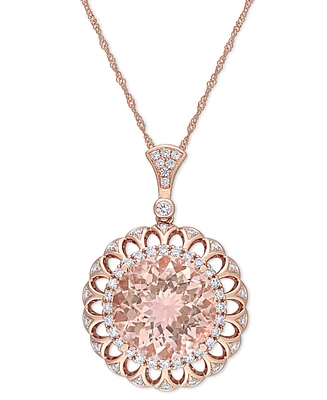 Morganite (9 ct. t.w.) & Diamond (3/4 ct. t.w.) Flower Medallion 17" Pendant Necklace in 14k Rose Gold