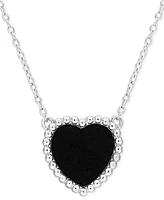 Black Agate (5 ct. t.w.) Heart Bead Frame 17" Pendant Necklace in Sterling Silver