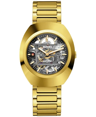 Rado Unisex Swiss Automatic DiaStar Original Skeleton Gold Pvd Stainless Steel Bracelet Watch 38mm