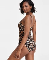Bar Iii Women's Lace-Up Cheetah Print Swimsuit, Created for Macy's