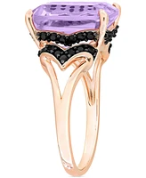 Pink Amethyst (5-7/8 ct. t.w.) & Black Sapphire (3/8 Statement Ring Rose-Plated Sterling Silver