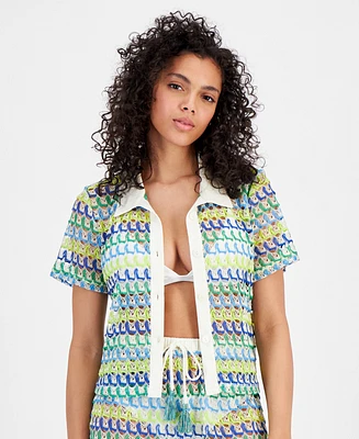 Miken Juniors' Camp Crochet Shirt Cover-Up, Created for Macy's