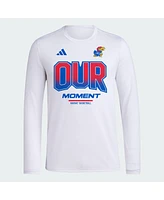 Men's adidas White Kansas Jayhawks 2024 On Court Bench Long Sleeve T-shirt