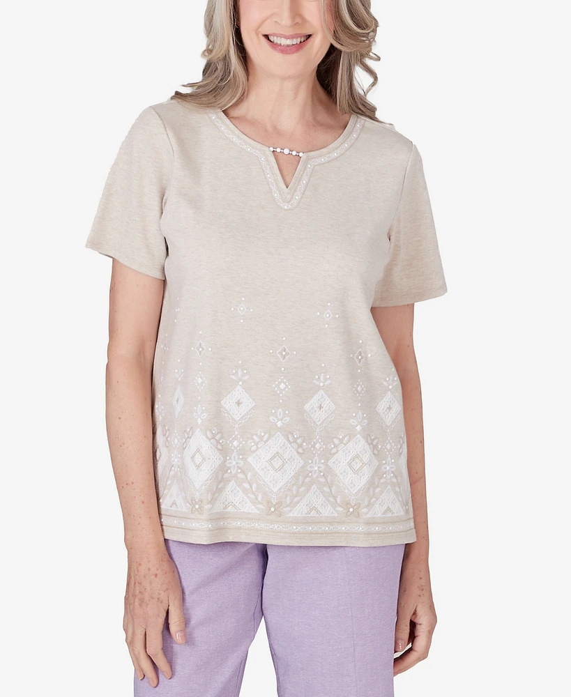 Alfred Dunner Petite Garden Party Embroidered Diamond Border Top | Mall ...