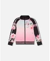 Girl Athletic Vest Gradient Pink Printed Big Flowers