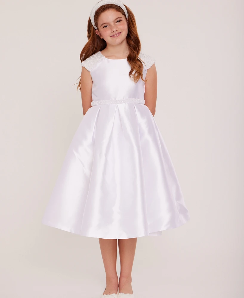 Bonnie Jean Big Girls Short Sleeve Beaded Communion Dress