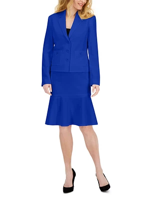 Le Suit Crepe Button-Front Flounce Skirt Suit, Regular and Petite Sizes