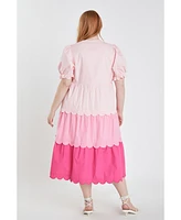 Women's Plus Colorblock Scallop Dress