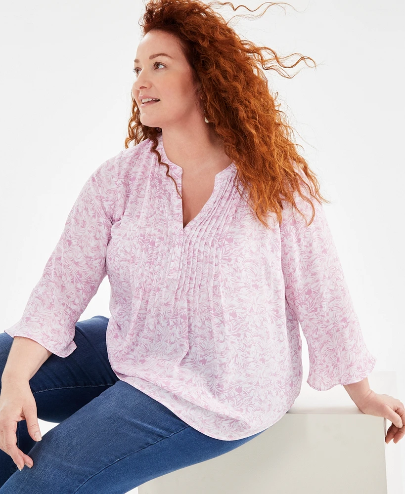 Style & Co Plus Printed Pintuck Top, Created for Macy's