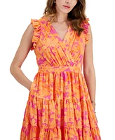Taylor Petite Printed Chiffon Tiered A-Line Dress