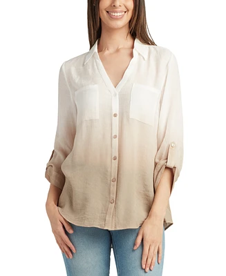 Bcx Juniors' Ombre Collared Button-Front Blouse