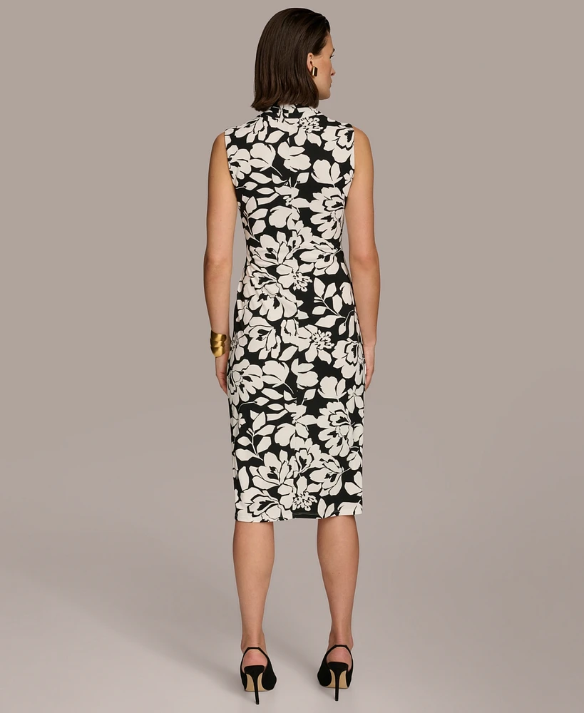 Donna Karan Women's Floral Print Gathered Sleeveless Midi Dress