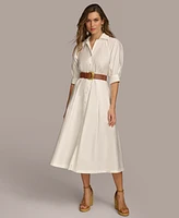 Donna Karan Women's Faux-Leather Belt Cotton Shirtdress