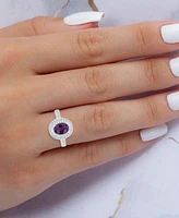 Amethyst (1-1/20 ct. t.w.) & Lab-Grown White Sapphire (3/4 Oval Halo Birthstone Ring Sterling Silver (Also Additional Birthstones)