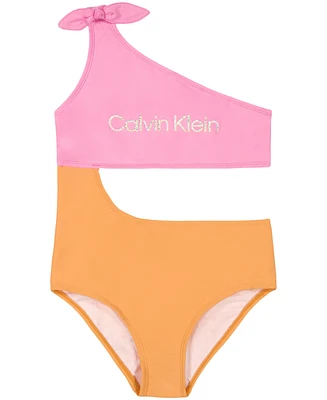 Calvin Klein Big Girls Colorblock Cut Out One Piece Swimsuit