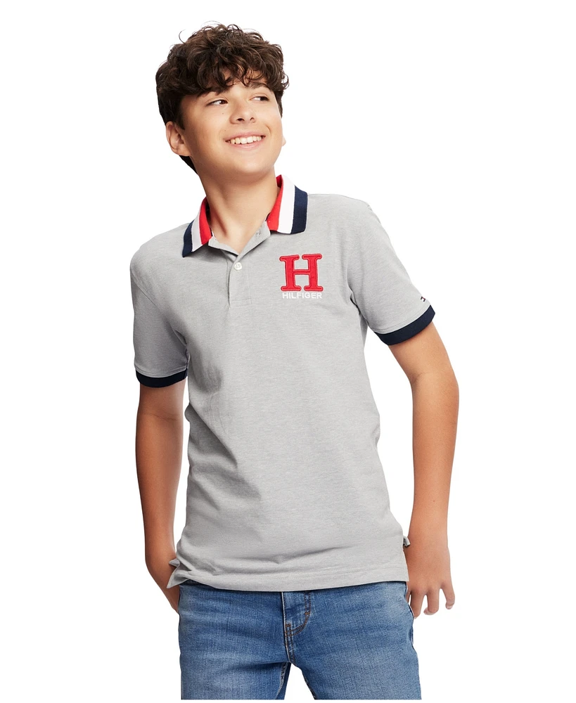 Tommy Hilfiger Big Boys Striped Collar Embroidered Matt Polo