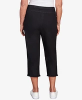 Alfred Dunner Women's Classic Neutrals Superstretch Denim Fringe Capri Pants