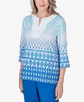 Alfred Dunner Women's Neptune Beach Ombre Diamond Print Tunic Top