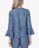 Alfred Dunner Petite Blue Bayou Bell Sleeve Chambray Jacket