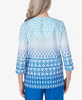 Alfred Dunner Petite Neptune Beach Ombre Diamond Print Tunic