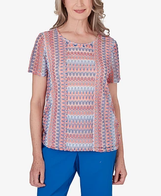 Alfred Dunner Petite Neptune Beach Textured Stripe Side Ruched Top