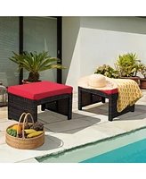 2 Pieces Patio Rattan Ottomans with Soft Cushion for and Garden