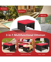 2 Pieces Patio Rattan Ottomans with Soft Cushion for and Garden