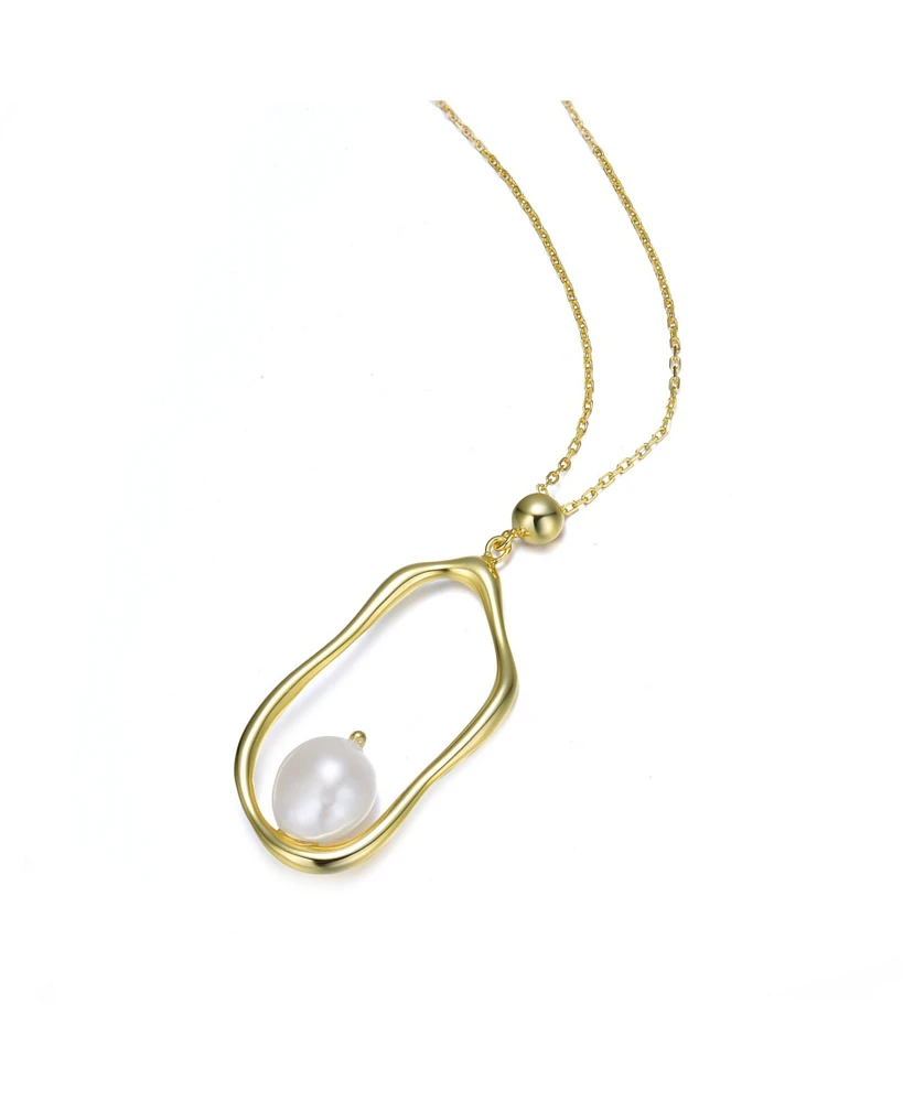 Elegant Sterling Silver with 14K Gold Plating and Genuine Freshwater Pearl Halo Necklace