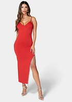 Bebe Women's Fringe Detail High Slit Dress