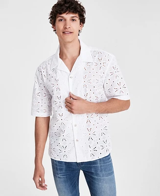 I.n.c. International Concepts Men's Idris Floral Eyelet Short-Sleeve Camp Shirt, Created for Macy's