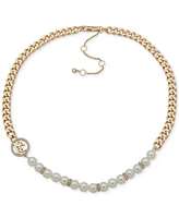 Karl Lagerfeld Paris Gold-Tone Imitation Pearl Omega Double Row Necklace, 16" + 3" extender