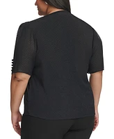 Calvin Klein Plus Textured Tie-Neck Short-Sleeve Top