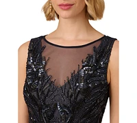 Adrianna Papell Women's Bead Metallic Mesh Gown