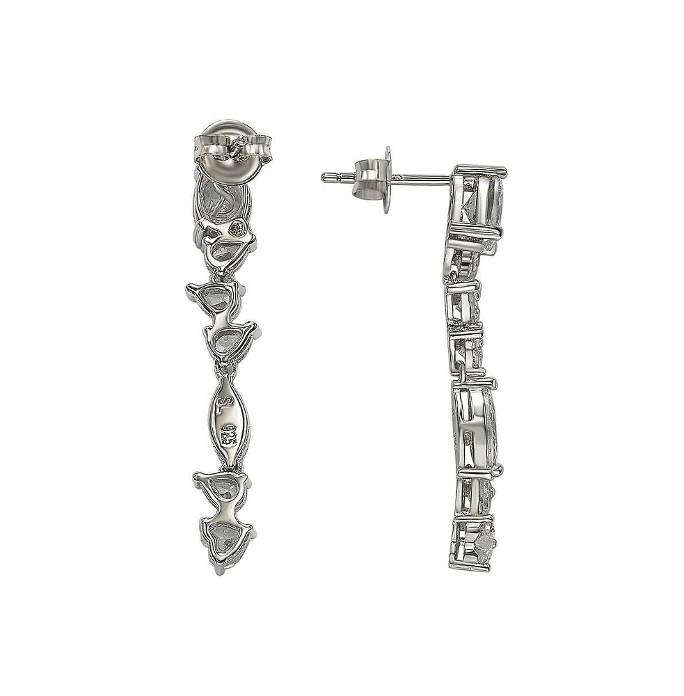 Suzy Levian Sterling Silver Cubic Zirconia Multi-Cut Cluster Long Drop Dangle Earrings