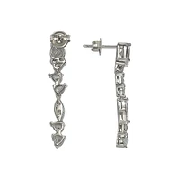 Suzy Levian New York Suzy Levian Sterling Silver Cubic Zirconia Multi-Cut Cluster Long Drop Dangle Earrings