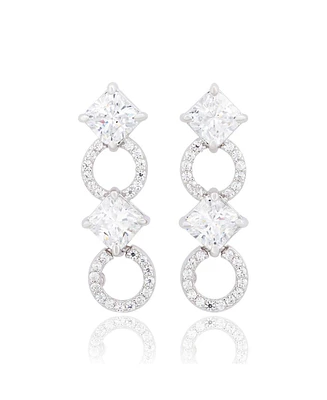 Suzy Levian Sterling Silver Cubic Zirconia Asscher-cut and Circle Short Dangle Earrings