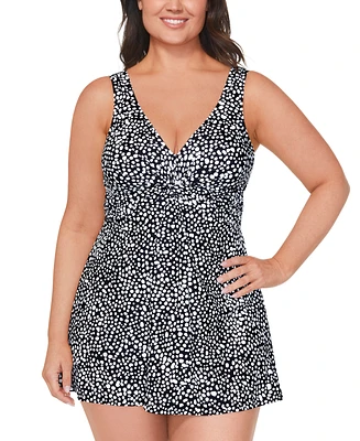 Island Escape Plus Printed Twist-Front Swimdress, Created for Macy's